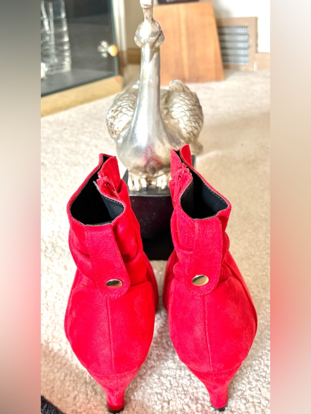 comfortview Red Suede Ankle Booties